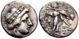 THESSALY, Thessalian League. Circa 150-100 BC. Drachm (Silver, 19 mm, 3.80 g, 3 h), struck under the magistrates Gauna and Poly-. [ΓΑΥΑΝΑ] laureate he...