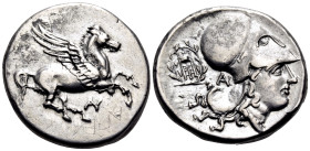 AKARNANIA. Anaktorion. Circa 350-300 BC. Stater (Silver, 22.5 mm, 8.48 g, 9 h). Pegasos flying right; below, monogram of AN; ΑΠΕΛΛΙΚΟΥ ΦΙΛΛΟ. Rev. Hea...