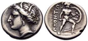 LOKRIS. Lokris Opuntii. Circa 340-330 BC. Triobol (Silver, 15 mm, 2.68 g, 1 h). Wreathed head of Persephone to left, wearing pendant earring and pearl...