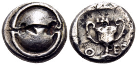 BOEOTIA. Thebes. Circa 425-375 BC. Hemidrachm (Silver, 12 mm, 2.18 g, 12 h). Boeotian shield. Rev. Θ-ΕΒ Kantharos. BCD Boiotia 408. HCG 4, 1348. SNG C...