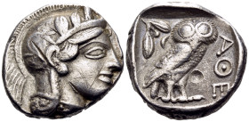 ATTICA. Athens. Circa 454-404 BC. Tetradrachm (Silver, 25 mm, 16.66 g, 6 h). Head of Athena to right, wearing crested Attic helmet adorned with three ...