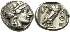 ATTICA. Athens. 449-404 BC. Tetradrachm (Silver, 25 mm, 17.06 g, 11 h). Head of Athena to right, wearing crested Attic helmet adorned with three olive...