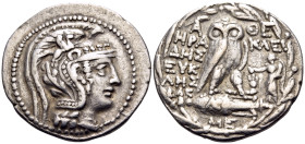 ATTICA. Athens. 104/103 BC. Tetradrachm (Silver, 33 mm, 16.64 g, 12 h), struck under the magistrates Herakleides, Eukles, and Bakchi.... Head of Athen...