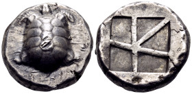 ISLANDS OFF ATTICA, Aegina. Circa 456/45-431 BC. Stater (Silver, 20 mm, 12.37 g). Land tortoise with segmented shell, seen from above. Rev. Incuse squ...