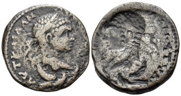 MESOPOTAMIA. Carrhae. Caracalla, 198-217. (Bronze, 21.5 mm, 6.15 g). AYT K MA AN-T[...] Laureate and draped bust of Caracalla to right; below, eagle f...