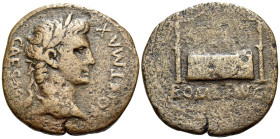 Augustus, 27 BC-AD 14. As (Bronze, 28 mm, 9.88 g, 12 h), Lugdunum, 10-7 BC. CAESAR PONT MAX Laureate head of Augustus to right. Rev. ROM ET AVG Altar ...