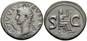 Divus Augustus, died AD 14. As (Bronze, 29 mm, 10.67 g, 1 h), Struck under Tiberius, Rome, 15-16. DIVVS AVGVSTVS [PAT-]ER Radiate head of Divus August...