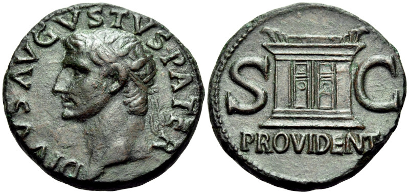 Divus Augustus, died in AD 14. As (Bronze, 28 mm, 11.49 g, 7 h), Struck under Ti...