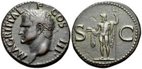 Agrippa, died 12 BC. As (Bronze, 29 mm, 11.72 g, 6 h), Struck under Gaius (Caligula), Rome, 37-41. M AGRIPPA L F COS III Head of Agrippa to left, wear...