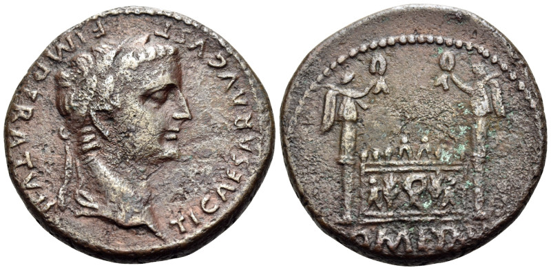 Tiberius, as Caesar, AD 4-14. As (Bronze, 24 mm, 8.30 g, 11 h), Lugdunum, 12-14....
