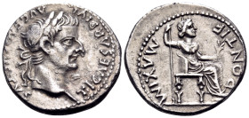 Tiberius, 14-37. Denarius (Silver, 19 mm, 3.75 g, 10 h), Lugdunum, 18-35. TI CAESAR DIVI AVG F AVGVSTVS Laureate head of Tiberius to right, with one r...
