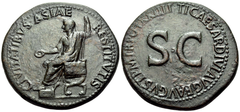 Tiberius, AD 14-37. Sestertius (Orichalcum, 34.5 mm, 27.66 g, 6 h), Rome, 22-23....