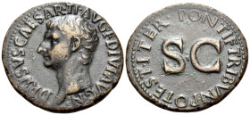 Drusus, Caesar, 19-23. As (Bronze, 29.5 mm, 11.10 g, 6 h), Struck under Tiberius, Rome, 22-23. DRVSVS CAESAR TI AVG F DIVI AVG N Head of Drusus to lef...