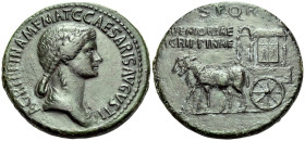 Agrippina Senior, died 33. Sestertius (Orichalcum, 35.5 mm, 27.89 g, 6 h), Struck under Gaius (Caligula), Rome, 37-41. AGRIPPINA M F MAT C CAESARIS AV...
