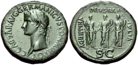 Gaius (Caligula), 37-41. Sestertius (Orichalcum, 36 mm, 29.57 g, 6 h), Rome, 37-38. C CAESAR AVG GERMANICVS PON M TR POT Laureate head of Gaius to lef...
