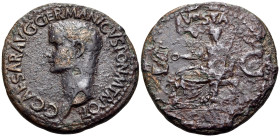 Gaius (Caligula), 37-41. As (Bronze, 29 mm, 11.01 g, 7 h), Rome, 37-38. C CAESAR AVG GERMANICVS PON M TR POT bare head of Caligula to left. Rev. VESTA...