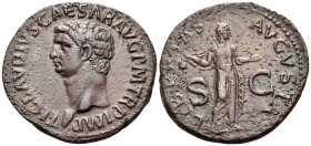 Claudius, 41-54. As (Bronze, 30 mm, 10.24 g, 8 h), Rome, c. 41-50. TI CLAVDIVS CAESAR AVG P M TR P IMP Head of Claudius to left. Rev. LIBERTAS AVGVSTA...