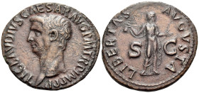 Claudius, 41-54. As (Bronze, 30.5 mm, 10.76 g, 5 h), Rome, 50-54. TI CLAVDIVS CAESAR AVG P M TR P IMP P P Head of Claudius to left. Rev. LIBERTAS AVGV...