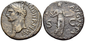 Claudius, AD 41-54. As (Bronze, 26 mm, 10.01 g, 6 h), contemporary imitation, Rome, circa 41-50. [TI CLAVDIVS CAESAR] AVG P M TR P IMP Head of Claudiu...