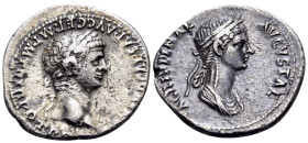 Claudius, 41-54. Denarius (Silver, 20 mm, 3.53 g, 8 h), Rome, 51. TI CLAVD CAESAR AVG GERM P M TRIB POT P P Laureate head of Claudius to right. Rev. A...