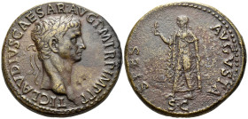 Claudius, 41-54. Sestertius (Orichalcum, 36.5 mm, 31.85 g, 7 h), Rome, 50-54. TI CLAVDIVS CAESAR AVG P M TR P IMP P P Laureate head of Claudius to rig...
