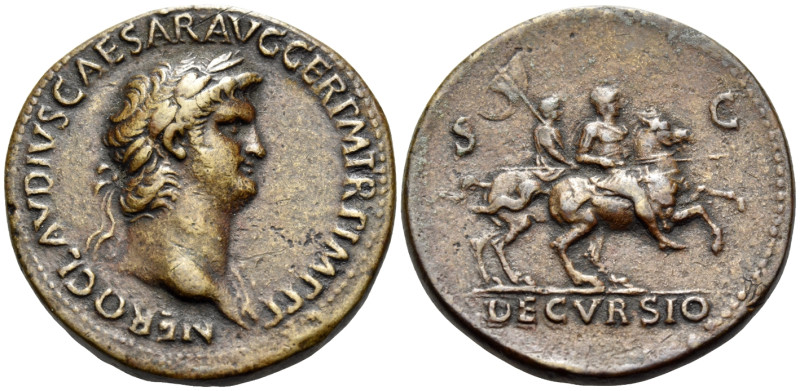 Nero, 54-68 AD. Sestertius (Orichalcum, 34 mm, 24.41 g, 6 h), Rome, circa 64. NE...