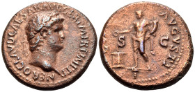 Nero, 54-68 AD. As (Bronze, 24 mm, 9.88 g, 6 h), Rome, 64. NERO CLAVD CAESAR AVG GER P M TR P IMP P P Laureate head of Nero to right. Rev. [GENIO] AVG...