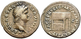 Nero, 54-68 AD. As (Bronze, 28 mm, 9.34 g, 6 h), Rome, c. 65. NERO CAESAR AVG GERM IMP Laureate head of Nero to right. Rev. PACE P R VBIQ PARTA IANVM ...