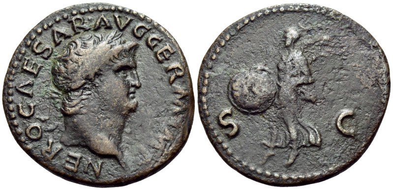 Nero, 54-68 AD. As (Bronze, 28.5 mm, 9.45 g, 6 h), Rome, 65. NERO CAESAR AVG GER...
