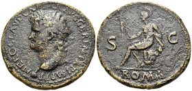 Nero, 54-68 AD. Sestertius (Orichalcum, 36 mm, 23.32 g, 6 h), Lugdunum, circa 65. NERO CLAVD CAESAR AVG GER P M TR P IMP P P Laureate head of Nero to ...