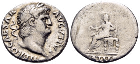 Nero, 54-68 AD. Denarius (Silver, 18 mm, 3.12 g, 6 h), Rome, 65-66. NERO CAESAR AVGVSTVS Laureate head of Nero to right. Rev. SALVS Salus seated to le...