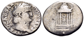 Nero, 54-68. Denarius (Silver, 17.5 mm, 3.30 g, 6 h), Rome, 65-66. NERO CAESAR AVGVSTVS Laureate head of Nero to right. Rev. VESTA Hexastyle temple of...