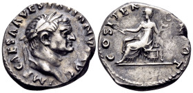 Vespasian, 69-79. Denarius (Silver, 17.5 mm, 3.02 g, 6 h), Rome, January-June 70. IMP CAESAR VESPASIANVS AVG Laureate head of Vespasian to right. Rev....