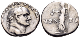 Vespasian, 69-79. Denarius (Silver, 16 mm, 3.32 g, 6 h), Rome, 72-73. [IMP CAES] VESP AVG P M C[OS IIII] Laureate head of Vespasian to right. Rev. VES...