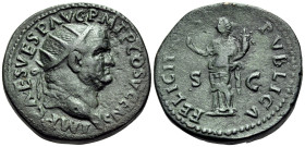 Vespasian, 69-79. Dupondius (Orichalcum, 27 mm, 13.74 g, 6 h), Rome, 74. IMP CAES VESP AVG P M T P COS V CENS Radiate head of Vespasian to right. Rev....