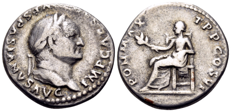 Vespasian, 69-79. Denarius (Silver, 19 mm, 3.33 g, 6 h), Rome, 75. IMP CAES[AR] ...