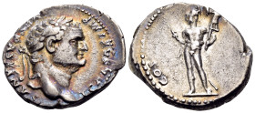 Titus, as Caesar, 69-79. Denarius (Silver, 18.5 mm, 2.89 g, 6 h), Rome, 77-78. T CAESAR IMP VESPASIANVS Laureate head of Titus to right. Rev. COS [VI]...