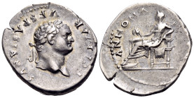 Titus, as Caesar, 69-79. Denarius (Silver, 20 mm, 3.33 g, 6 h), Rome, 77-78. T CAESAR VESPASIANVS Laureate head of Titus to right. Rev. ANNONA [AVG] A...