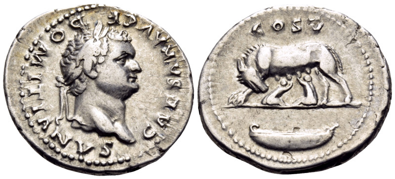Domitian, as Caesar, 69-81. Denarius (Silver, 20 mm, 3.39 g, 6 h), Rome, 77-78. ...