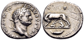 Domitian, as Caesar, 69-81. Denarius (Silver, 18.5 mm, 3.36 g, 7 h), Rome, 77-78. CAESAR AVG F DOMITIANVS Laureate head of Domitian to right. Rev. COS...