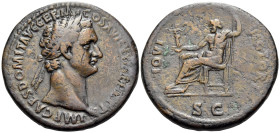 Domitian, 81-96. Sestertius (Orichalcum, 35.5 mm, 27.89 g, 7 h), Rome, 92-94. IMP CAES DOMIT AVG GERM COS XVI [CENS PER] P P Laureate head of Domitian...