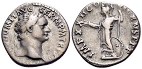 Domitian, 81-96. Denarius (Silver, 18 mm, 3.31 g, 6 h), Rome, 14 September 93- 13 September 94. [IMP CAES] DOMIT AVG GERM P M TR P XIII Laureate head ...