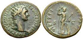 Domitian, 81-96. Dupondius (Orichalcum, 29.5 mm, 11.69 g, 6 h), Rome, 95-96. IMP CAES [DO]MIT AVG GERM COS XVII CENS PER P P Radiate head of Domitian ...