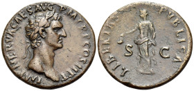 Nerva, AD 96-98. As (Bronze, 27.5 mm, 9.67 g, 6 h), Rome, 96. IMP NERVA CAES AVG P M TR P COS II P P Laureate head of Nerva to right. Rev. LIBERTAS PV...
