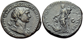 Trajan, AD 98-117. Sestertius (Orichalcum, 34.5 mm, 24.30 g, 6 h), Rome. IMP CAES NERVAE TRAIANO AVG GER DAC P M TR P COS V [P P] Laureate bust of Tra...