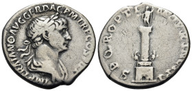 Trajan, 98-117. Denarius (Silver, 19 mm, 3.06 g, 7 h), Rome, spring 113- summer 114. IMP TRAIANO AVG GER DAC P M TR P COS VI P P Laureate and draped b...