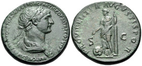 Trajan, AD 98-117. Sestertius (Orichalcum, 34 mm, 27.20 g, 6 h), Rome, circa 116-117. IMP CAES NER TRAIANO OPTIMO AVG GER DAC PARTHICO P M TR P COS VI...