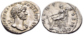 Hadrian, 117-138. Denarius (Silver, 20 mm, 3.21 g, 6 h), Rome, 118. IMP CAESAR TRAIAN HADRIANVS AVG Laureate bust of Hadrian to right, with traces of ...