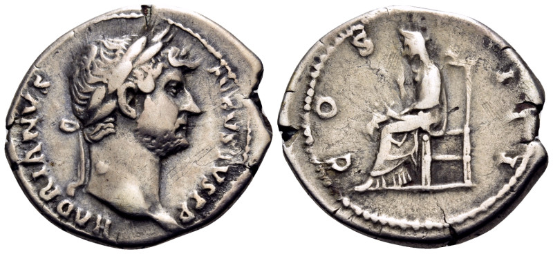Hadrian, 117-138. Denarius (Silver, 19.5 mm, 3.25 g, 6 h), Rome, 128-129. HADRIA...