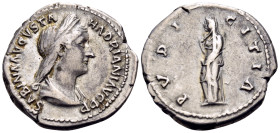 Sabina, Augusta, 128-136/7. Denarius (Silver, 19 mm, 3.17 g, 6 h), Rome, 130-133. SABINA AVGVSTA HADRIANI AVG P P Diademed and draped bust of Sabina t...